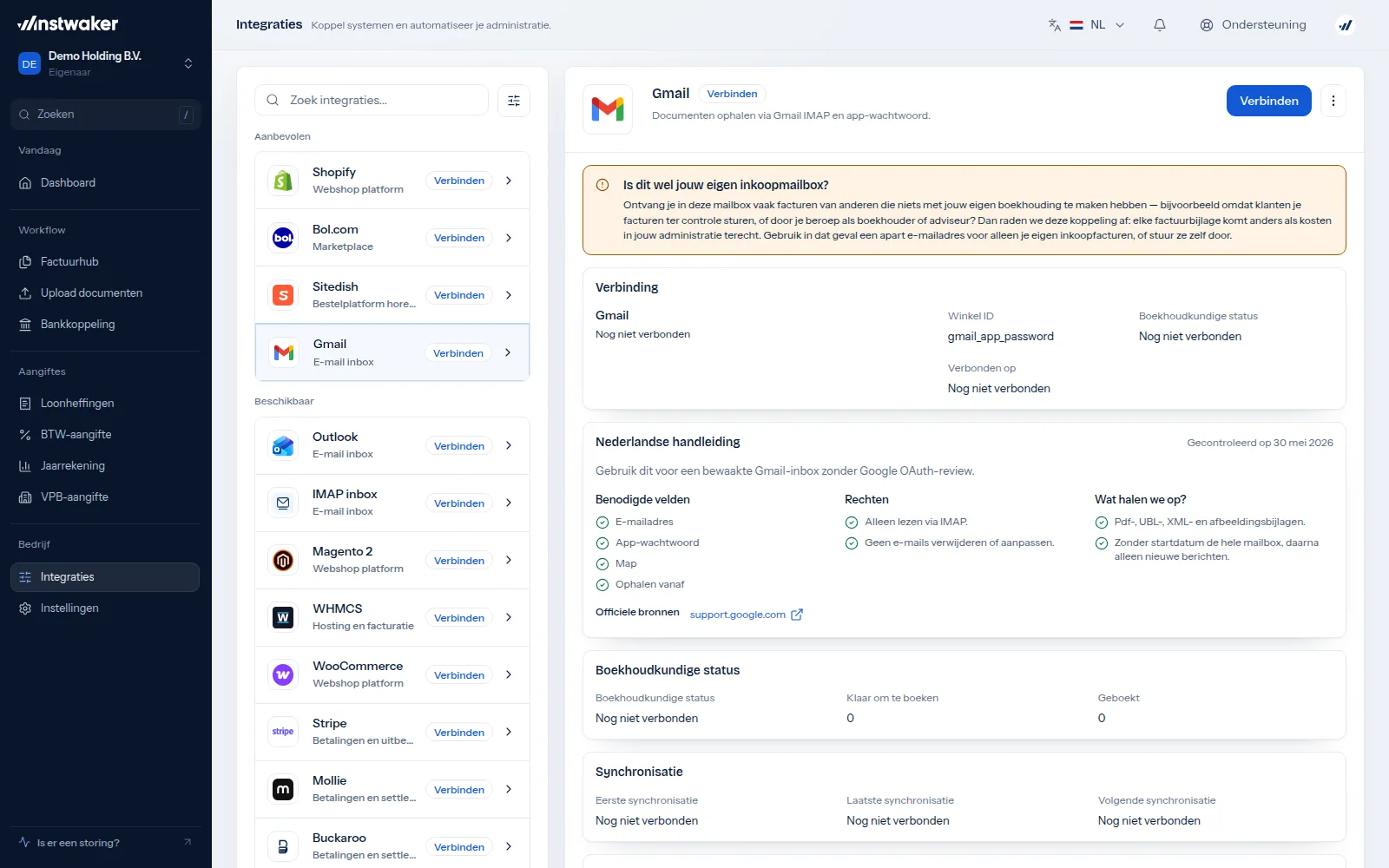 Gmail-koppeling in Integraties
