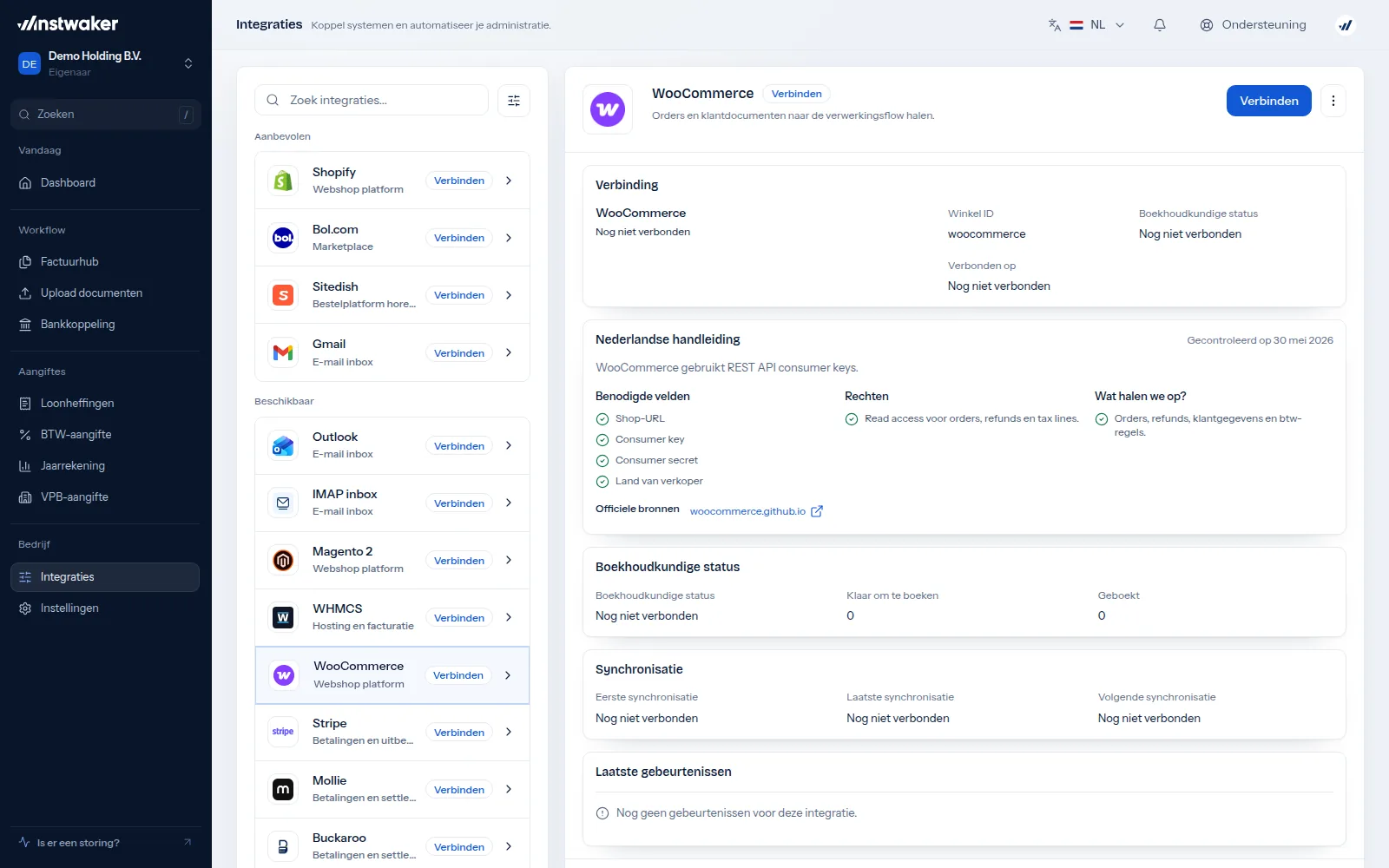 WooCommerce-koppeling in Integraties