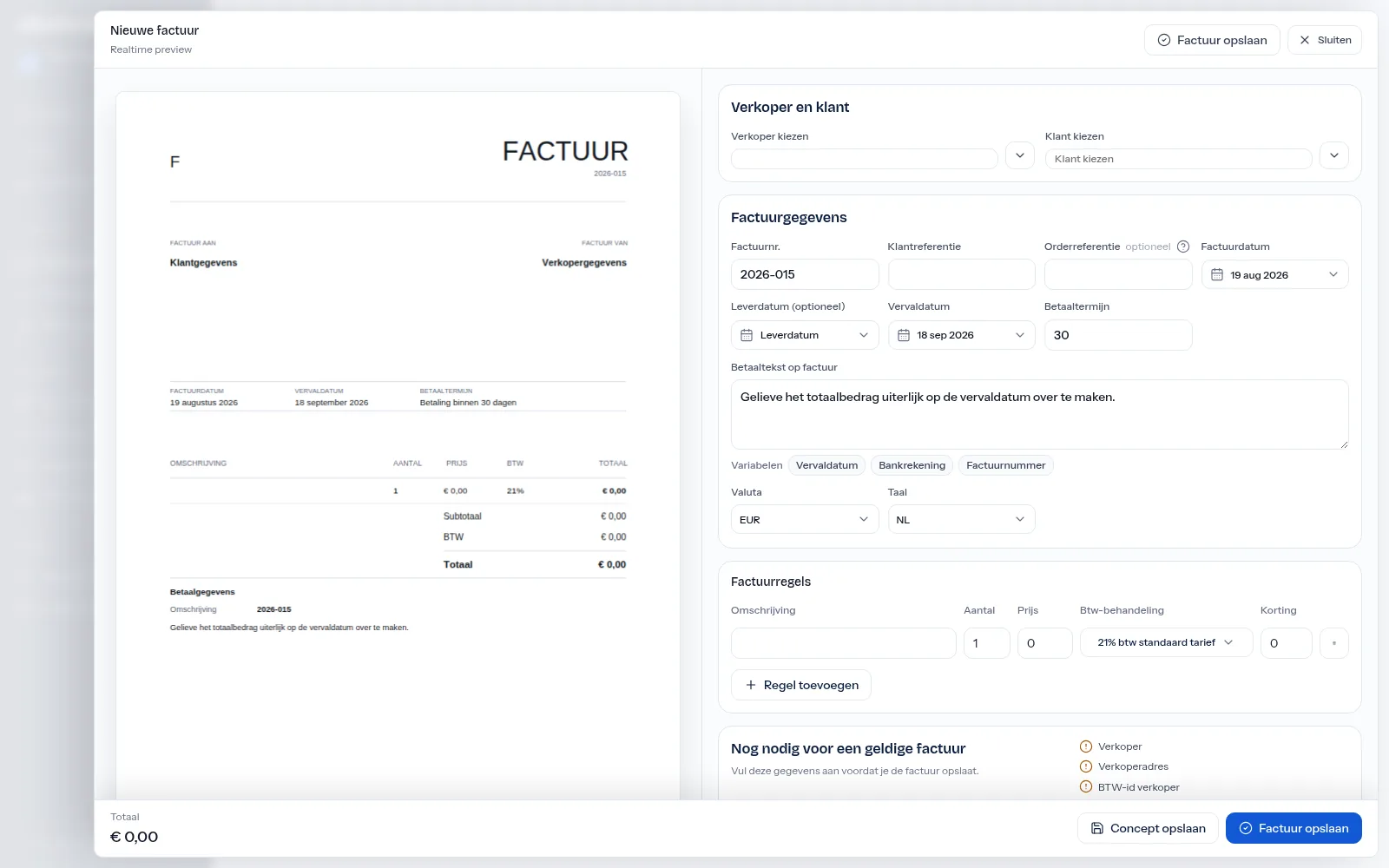 Factuureditor met live preview